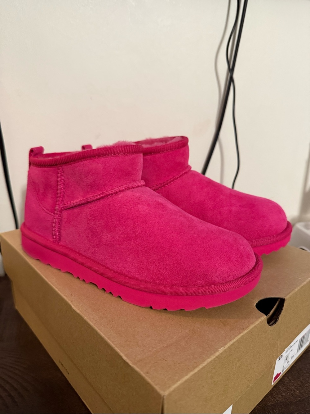 UGG Kids Hot Pink Suede Slip-On Ankle Boots